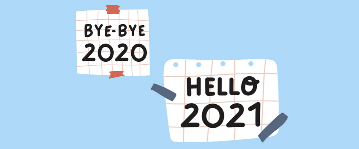 Post it lapper med skriften "Bye bye 2020, hello 2021"