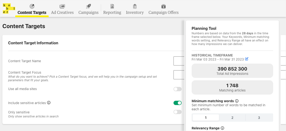 Blogg Planning tool